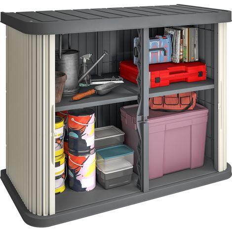 Coffre de rangement extérieur - Outsunny - 2 niveaux avec portes coulissantes résistant aux uv - pp - 480l - gris (1/5)