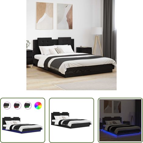 LED-Bettrahmen - Bettgestell mit Kopfteil Schwarz Eichen-Optik 120 x 200 cm (1/5)