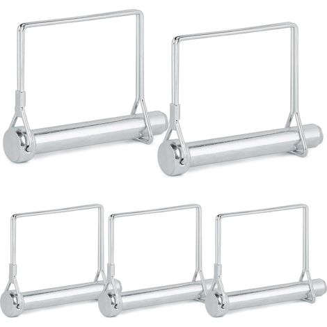 Pack of 5 10 x 80 mm locking pins, one cotter pin, square pipe folding pin, PTO pin plug, folding plug for pipes, securing bolts with snap lock bracket for trailers, tractors, tippers (1/5)