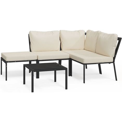 Salon de jardin 5 pcs avec coussins sable acier (1/5)
