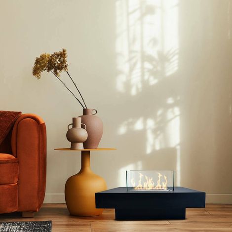 Dmora - Bioethanol-Kamin Alife, Ökologischer Kamin, Rauchfreies Feuer, Heizung mit Ethanol, Made in Italy, 70x70 h36 cm, Schwarz (1/4)