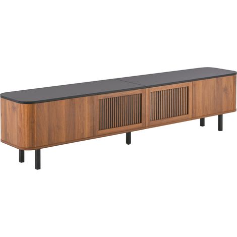 Mueble TV moderno de MDF y tablero aglomerado, negro y nogal, 190 x 35 x 45 cm (1/5)