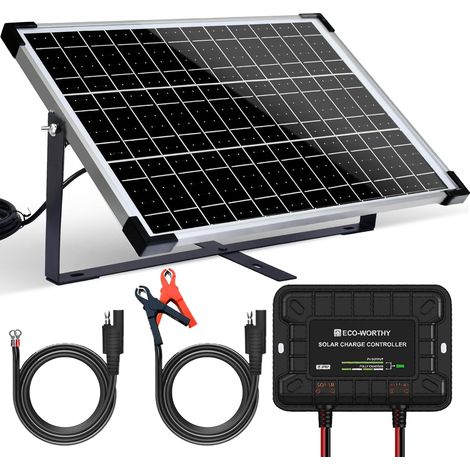 25W 12V Mono Solar Panel Kit: 25W Solar Panel + Mounting Bracket + SAE Connection Cable + Charge Controller for Marine Boat RV Car (1/5)