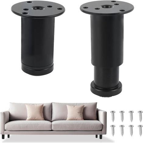 2 pièces Pied de Meuble, Métallique Pied de Canapé Hauteur Réglable de 8 à 12 cm, Pieds de Meuble pour les Canapés, les Lits, les Meubles et les Meubles TV, Pied Meuble avec Patin Antidérapant (1/5)