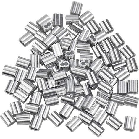 100 Pcs Manchons en Aluminium, Ferrules en Aluminium de Câble Métallique, Clip à Sertir en Aluminium avec Double Embouts pour Câbles Métalliques, Aircraft Câble, Argenté (1,5 mm / 0,06 pouce) (1/5)