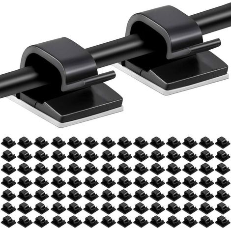 100 clips adhesivos para cables, organizador de cables eléctricos de plástico, color negro. (1/5)