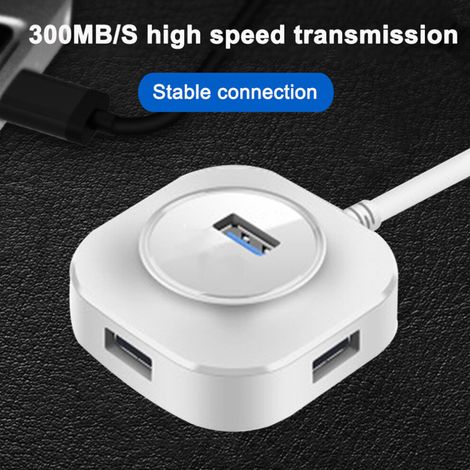 USB-C-Splitter mit 4 USB 3.0-Anschlüssen, Hochgeschwindigkeitsverbindung, tragbar, geeignet für Arbeit und Reisen.