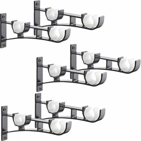 6Pices Tringle Rideau en mtal Robuste, Support de Tringle Rideaux,Double Tringle Rideau Pole Holder, Support Rideau,Support de Tringle Rideau en Aluminium,Support de Tringle Rideau Noir (1/5)