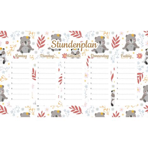 Plan de cours magnétique : pandas et koalas mignons 30 x 17,5 cm