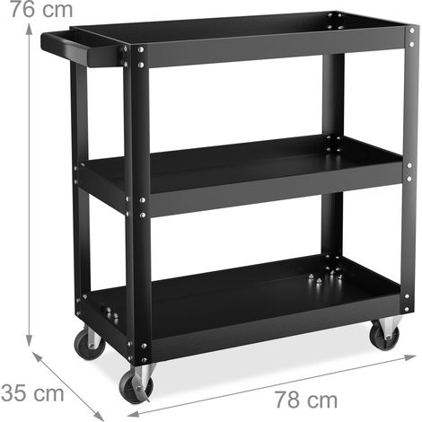 Chariot d'atelier polyvalent 76 x 78 x 35 cm 3 niveaux pour outils facile à transporter en acier noir (1/2)