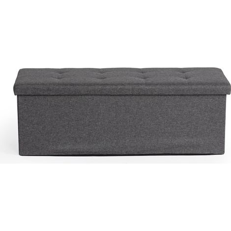 FurnitureR 110cm Stoff Aufbewahrungsbank, Klappbar Ottoman, Fußlehne Aufbewahrungschest, Innenaufbewahrungschest mit abnehmbarem Fach, für Wohnzimmer, Schlafzimmer, Eingang, Dunkelgrau (1/5)