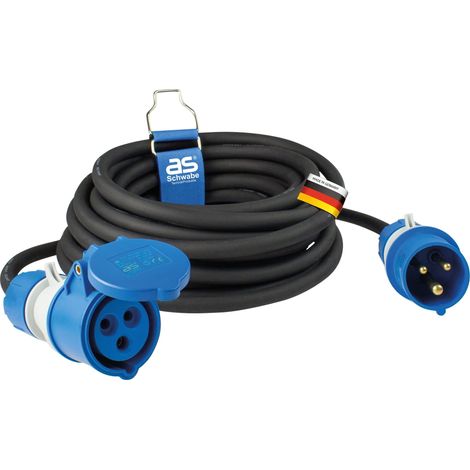 as - Schwabe Cavo di prolunga da campeggio, 10 m, 230 V, 16 A, 3 poli, spina CEE con indicatore di tensione, accoppiamento CEE con coperchio ribaltabile, prolunga per camper, prodotto in Germania,