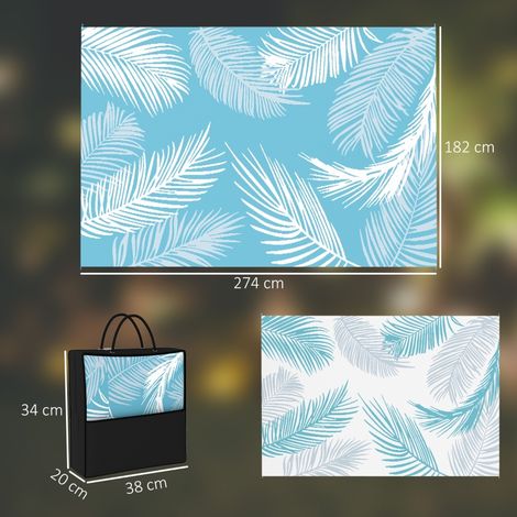 Tapis extérieur réversible PP 274x182cm bleu, résistant intempéries sac transport (1/5)