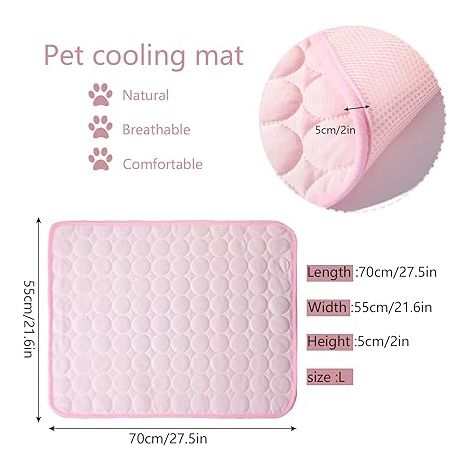 Tapis de refroidissement pour animaux de compagnie, couverture rafraîchissante pour chien, matelas frais pour l'été, 70 x 55 cm, L, rose (1/4)