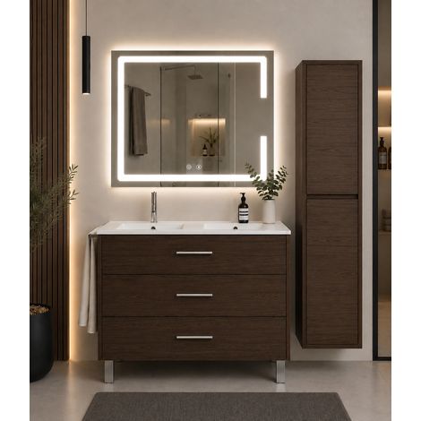 Mobile bagno con lavabo ORIGENBATH RIBERA senza specchio 120x45 cm doppio lavabo frassino tea con colonna (1/5)