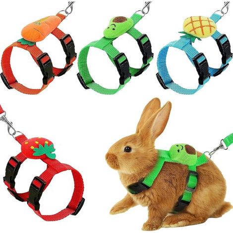 Ensemble de 4 harnais et laisses réglables pour lapins et petits animaux - Harnais gilets mignons pour furets et cochons d'Inde - Harnais décoratifs pour lapins et chiots