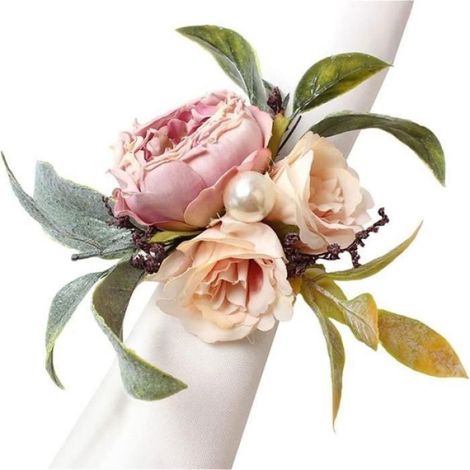 Anneau de Serviette en Fleur Simulée Anneau de Serviette en Fleur de Rose Bouton de Serviette de Table en Tissu Art Occidental (1/5)