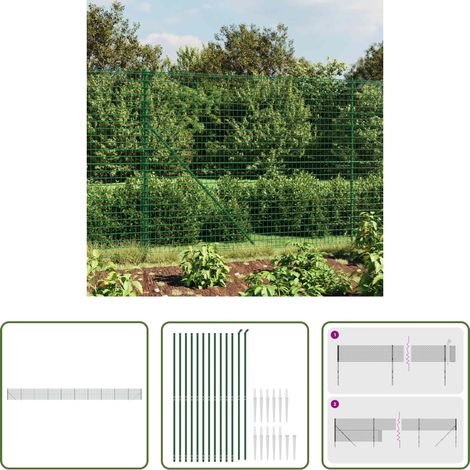 vidaXL Clôture en acier galvanisé - Clôture en treillis métallique et piquet d'ancrage vert 1,4x25m (1/5)