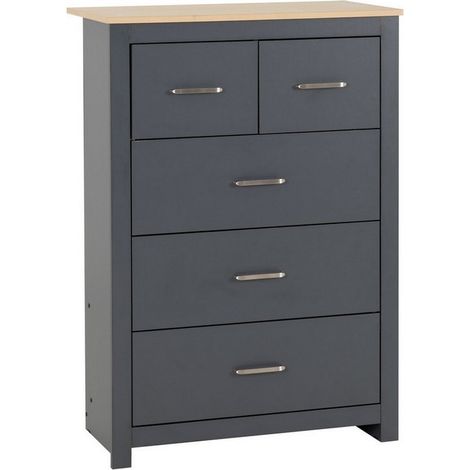 Portland 3+2 Drawer Chest - L40 x W80 x H114 cm - Grey/Oak Effect