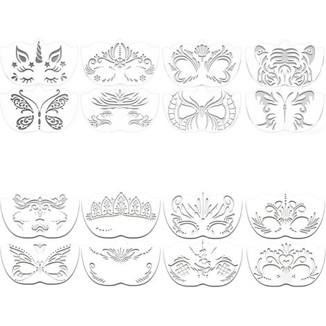 16 Pièces pochoirs réutilisables pour peinture du visage,Modèle de visage - 16B (1/5)