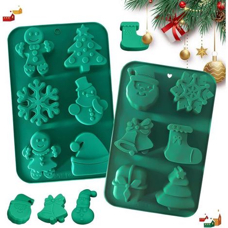 2PCS Moule à gâteau, Silicone antiadhésif, 12 cavités Noël, Pour chocolat bonbons biscuits (1/5)