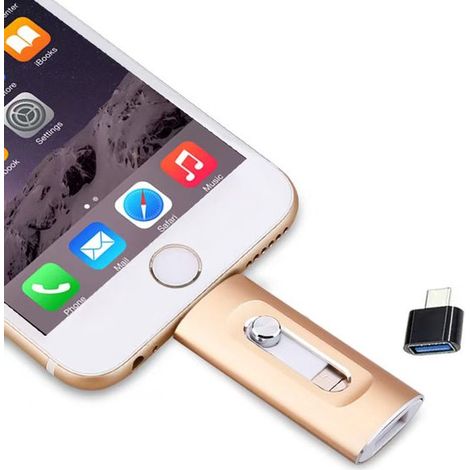 Clé USB rapide 256 Go - Clé USB portable - Clé USB 256 Go compatible iPhone - Clé photo - Stockage externe - Plug-and-Play - Idéale pour vos photos, vidéos et fichiers - Or