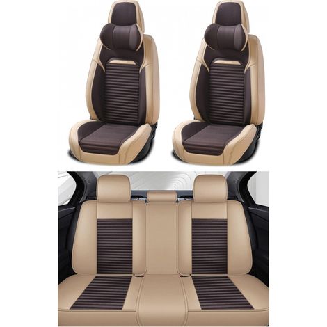 Komplettset: universelle Polsterung, Bezüge für Autositze, luxuriöses Öko‑Leder und hochwertiges Textil in Beige und K