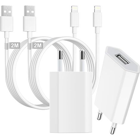 Chargeur et Câble 2M 5W Prise USB Chargeur Adaptateur Secteur USB avec Câble Lightning 14/13/12/11 Pro Max/XS/X/8/7/6 Plus/5/SE (1/5)
