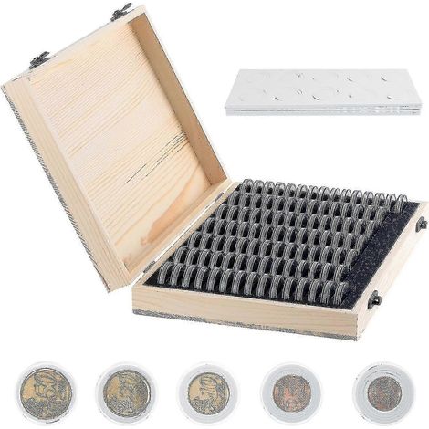 Boîte de rangement en bois pour pièces de monnaie - 18, 20, 23, 25, 27 et 30 mm (1/3)