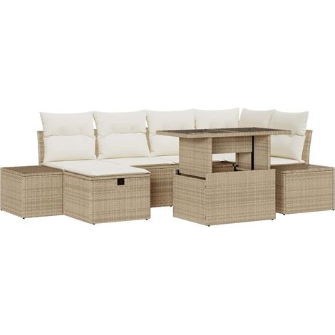 Garden Sofa Set with Cushion 7 pcs Beige Poly rattan vidaXL (1/5)