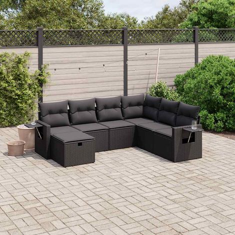 Salon de jardin 7 pièces avec coussins, résine tressée noire, modulable pour terrasse - PANGIVO (1/4)