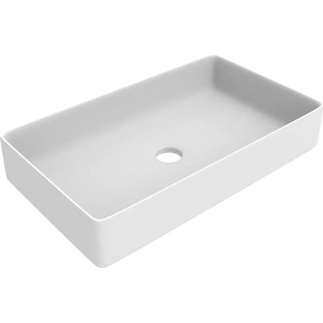 ERCOS Lavabo d'appoggio Rettangolare in ceramica, Lavabo Bagno Colore Bianco Opaco , Senza Troppopieno, Dimensioni 606X356 mm (1/2)