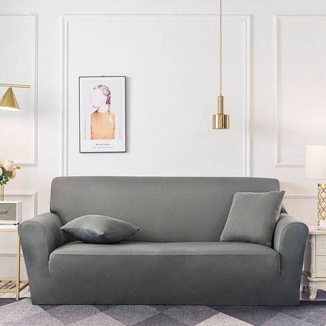 3-Sitzer-Sofabezug mit elastischen Armlehnen – Sofaüberzug für Wohn-/Schlafzimmer – GRAU, 195–230 cm (1/5)