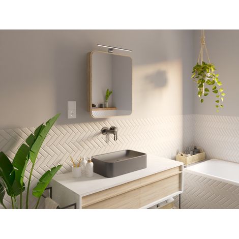 Armoire miroir avec LED, armoire de salle de bain, éclairage LED, Chêne de Sonoma, miroir avec étagères (1/5)