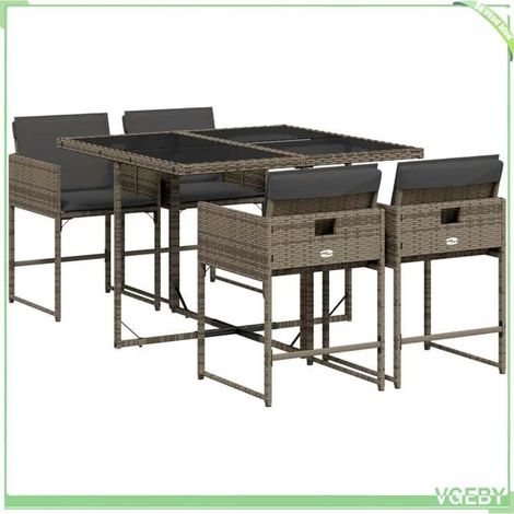 Ensemble de salle à manger de jardin - FAFEICY - 3211256 - Résine tressée gris - 4 places coussins amovibles - Plateau verre trempé (1/5)