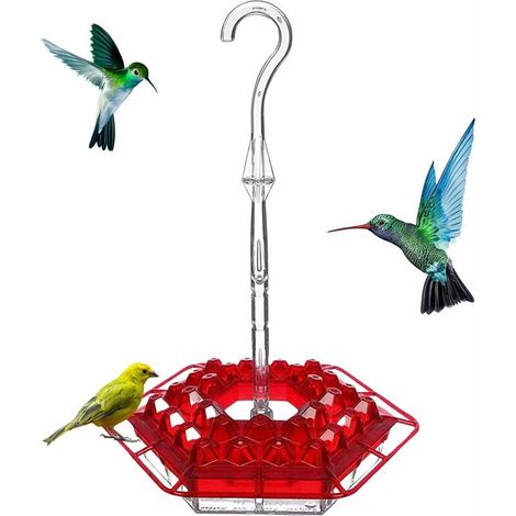 MINE Mangeoire à colibris - Avec 30 mangeoires d'extérieur - Mangeoire à oiseaux suspendue avec basse et creuse pour fourmis intégrée - Mangeoire légère pour porche, jardin, fenêtre (rouge) (1/5)