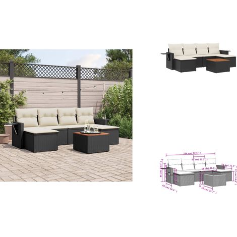 7-tlg. Garten-Sofagarnitur mit Kissen Schwarz Poly Rattan - Gartenmöbel Set - PE-Rattan Möbel - Outdoor Lounge - Esszimmergarnitur - Balkonmöbel (1/3)