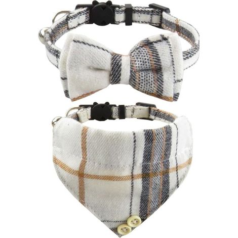2pcs Colliers pour chats avec cloches Noeud papillon amovible Bandana, collier pour chaton, Bandana pour chat,noeud papillon pour chien, Collier Chat avec Boucle de Sécurité Ouvrable Facilemen (1/5)