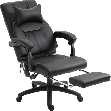 Silla de oficina para directivos con función de masaje, reposapiés y reposacabezas integrados, respaldo reclinable, altura regulable, 68 x 79 x 104-112 cm, color negro. (1/5)