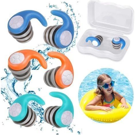 3 Paires Bouchon Oreille Piscine Enfant, Bouchons d'oreille de Natation pour Enfant (4-12 ans), Bouchons d'oreilles en Silicone Souple, pour le Surf,la Plongée en Apnée, la Piscine (1/5)