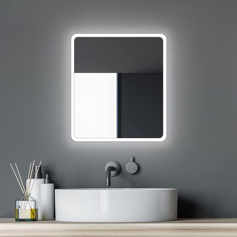Miroir de Salle de Bain avec éclairage Moon - Miroir de Salle de Bain 40 x 45 cm - avec lumière ambiante environnante - Couleur Claire Blanc Neutre - Cadre en Aluminium (1/5)