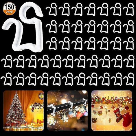 Crochets pour guirlandes lumineuses de Noël (150 pièces), mini-clips en plastique pour gouttières extérieures, pour créer une ambiance chaleureuse et décorative.