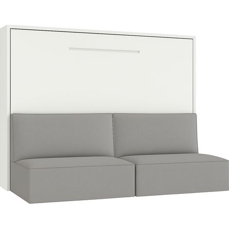 Lit escamotable horizontal avec banquette & coffres LOGIA Gris clair-140x190-Canapé Gris clair-Structure Blanche (1/5)
