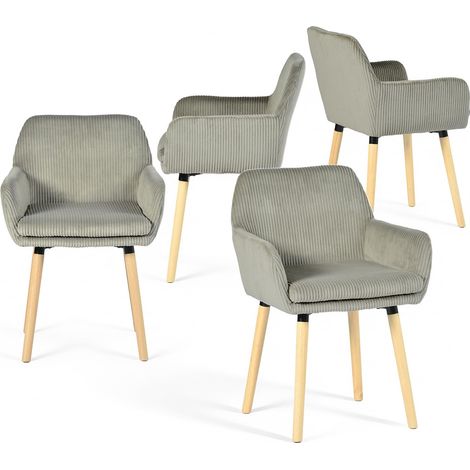 Meuble Cosy Chaises de Salle à Manger Scandinave Lot de 4, Fauteuil Rembourrée en Velours Côtelé, Pieds en Bois, pour Cuisine Salon Chambre, Gris (1/5)