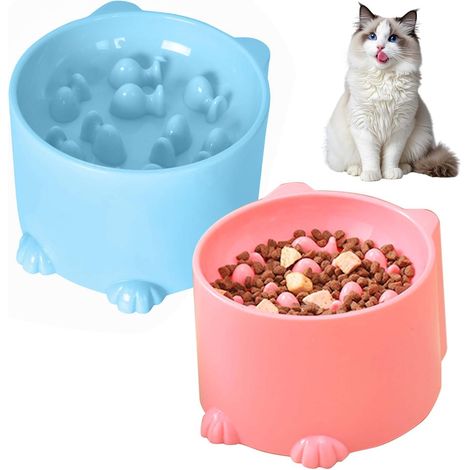2-teiliger, erhöhter Anti-Schlingen-Katzennapf, Fressnapf mit interaktivem Labyrinth für langsames und gesundes Fressen, gegen Erbrechen, für Katzen und kleine Hunde (Rosa, Blau) (1/5)