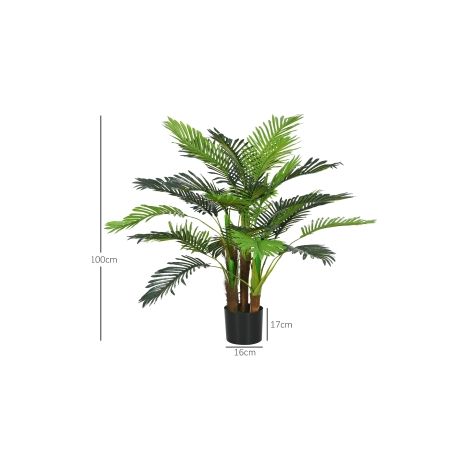 Palmier artificiel vert de 100 cm avec 27 branches et feuillage décoratif pour intérieur, terrasse et jardin (1/5)