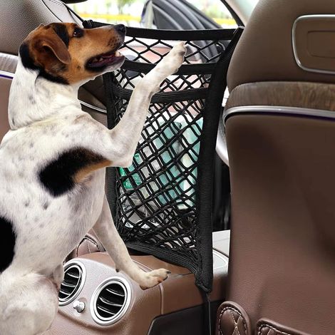 Dreilagige Aufbewahrungstasche aus Netzgewebe fürs Auto, Netztaschen an den Rückseiten der Sitze, Schutznetz für Haustiere und Kinder im Fond (1/3)