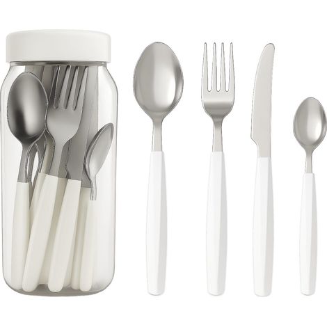 Set da 24 Posate in acciaio inox con manico in plastica - Servizio per 6 persone dal design retrò, lavabile in lavastoviglie - Colore Bianco (1/5)