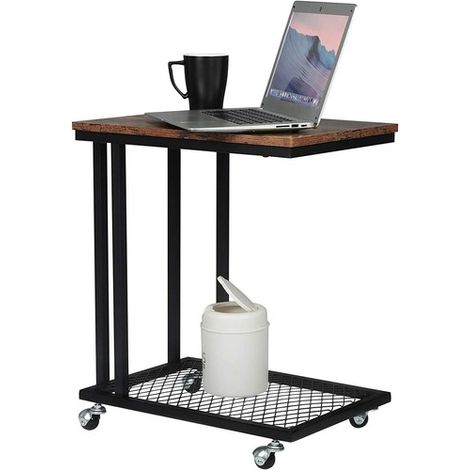 WOLTU Tavolino da Caffe Porta PC Laterale Tavolo con Rotelle in Legno e Metallo (1/5)