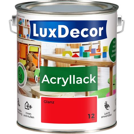 LUXDECOR Acryllack Holzfarbe Metall und Holz Lack Buntlack Glanz (12) Rote Perlen - 2,2L